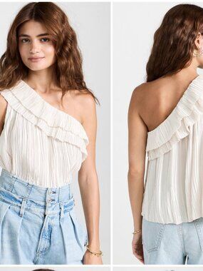 ULLA JOHNSON Ravenna one-shoulder plissé-satin top